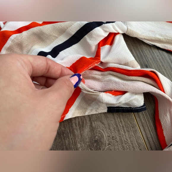 ZARA orange- red, white, cream & black striped wrap and tie cropped blouse - Picture 6 of 11